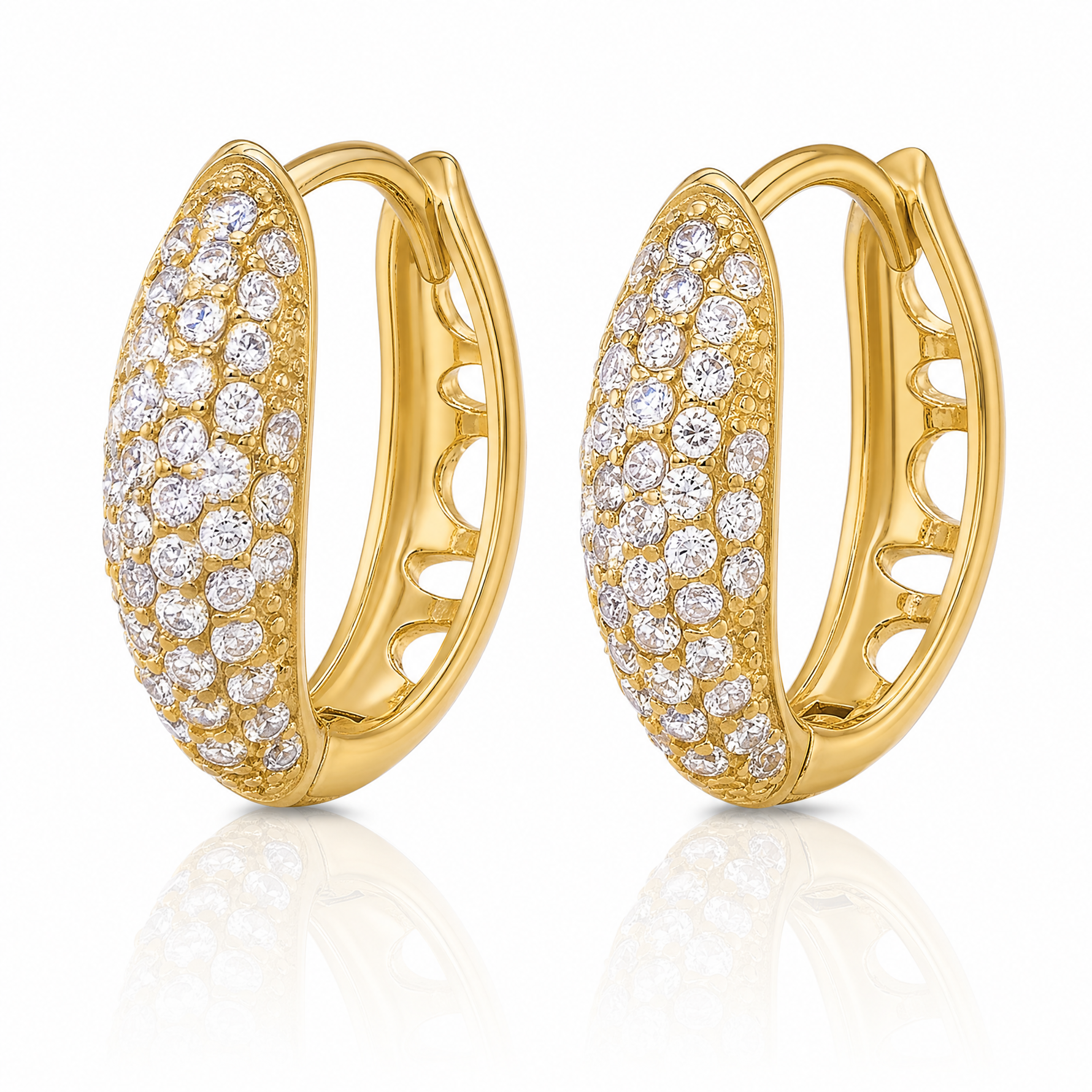 Sterling Silver Gold-tone Pavé CZ Hinged Huggie Hoop Earrings - Lifestyle View