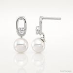 Sterling Silver E-coated Polished 6-7mm Shell Pearl and CZ Post Earrings - Lifestyle View
