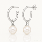 Sterling Silver Polished Dangling 10mm Glass Pearl Post C-Hoop Earrings - Lifestyle View