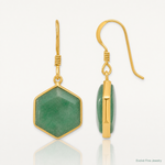 Sterling Silver Gold-plated Polished Hexagon Aventurine Dangle Earrings - Lifestyle View