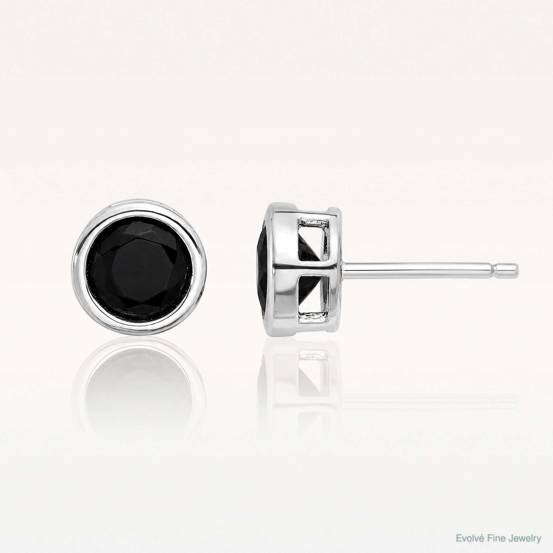 Sterling Silver Rhodium-plated Polished Black Spinel Bezel Stud Earrings - Lifestyle View
