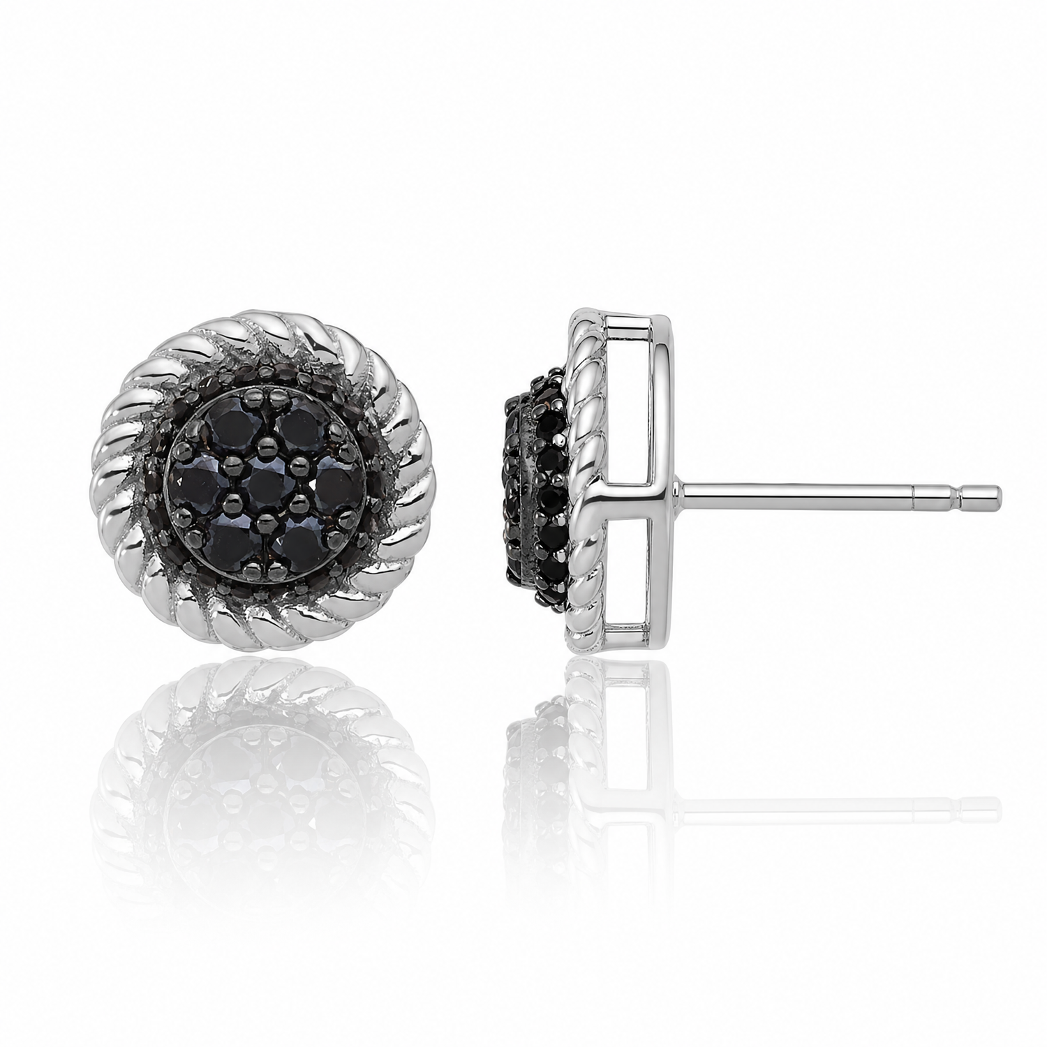 Sterling Silver RH-plated Polished/Twisted Black Spinel Circle Post Earring - Lifestyle View
