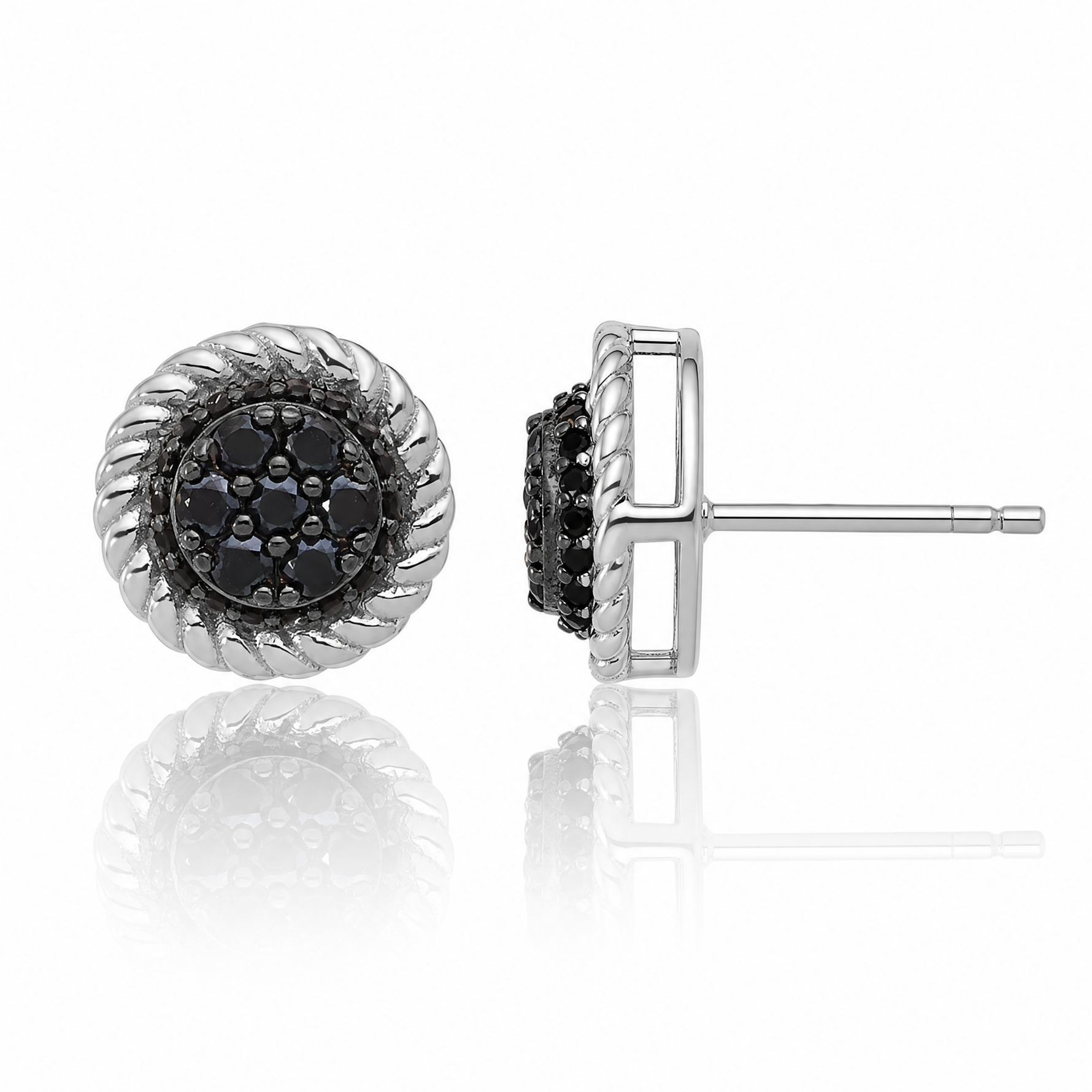Sterling Silver RH-plated Polished/Twisted Black Spinel Circle Post Earring - Lifestyle View