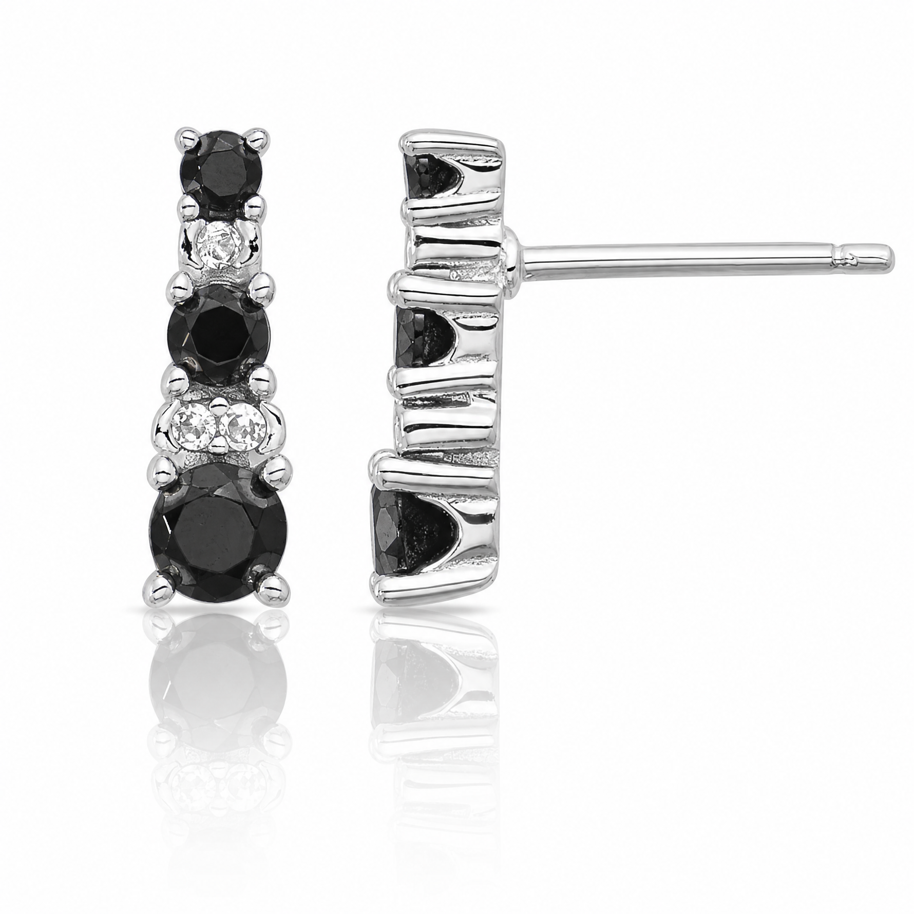 Sterling Silver RH-plated Black Spinel/Created White Sapphire Post Earrings - Lifestyle View
