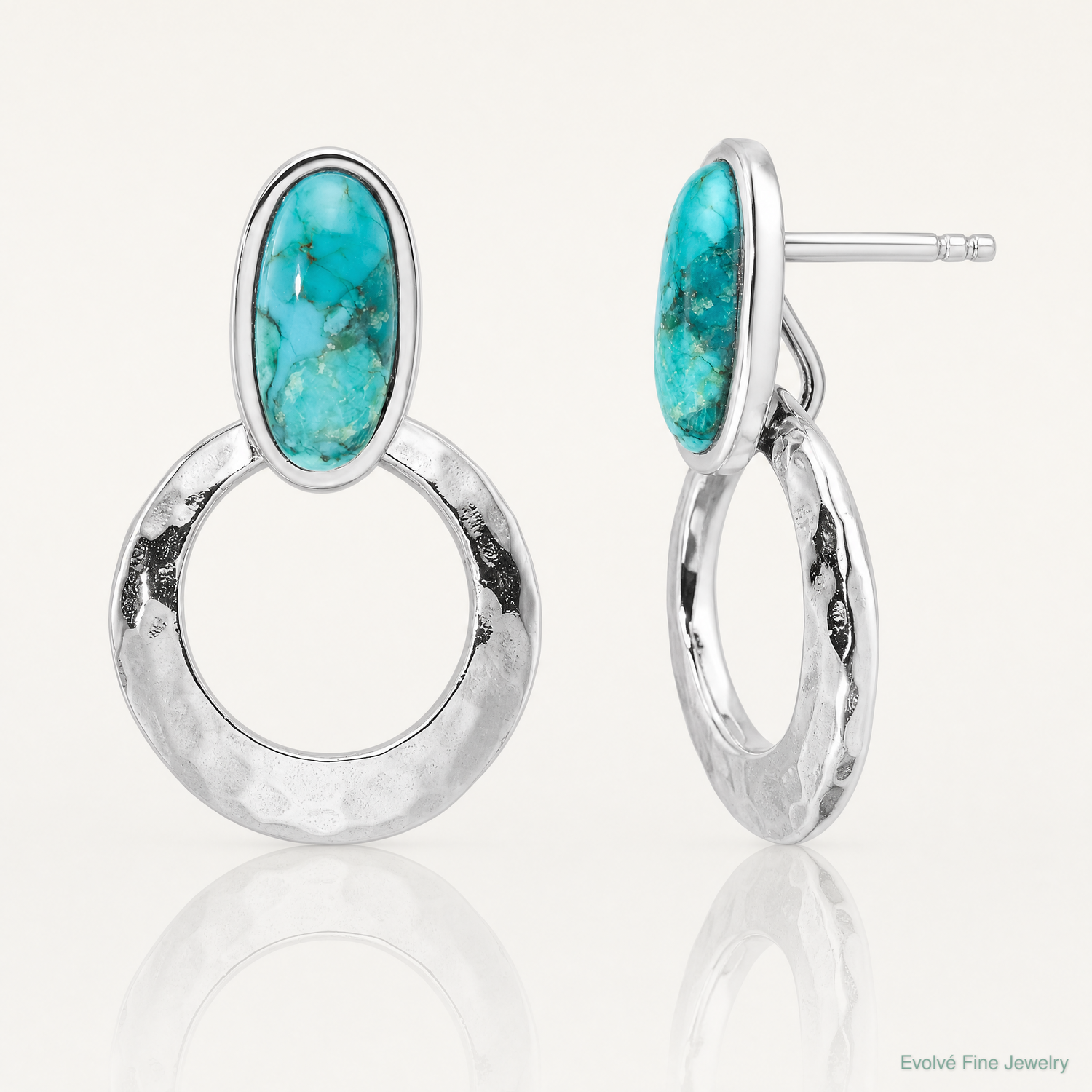 Sterling Silver Rhodium-plated Recon. Turquoise Post Dangle Earrings - Lifestyle View