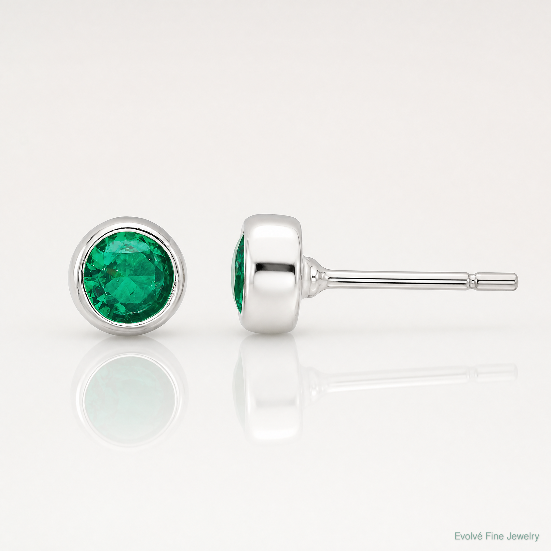 Sterling Silver Polished Green Glass Round Bezel Stud Earrings - Lifestyle View