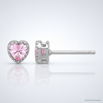 Sterling Silver Rhodium-plated Pink CZ Heart Post Earrings - Lifestyle View