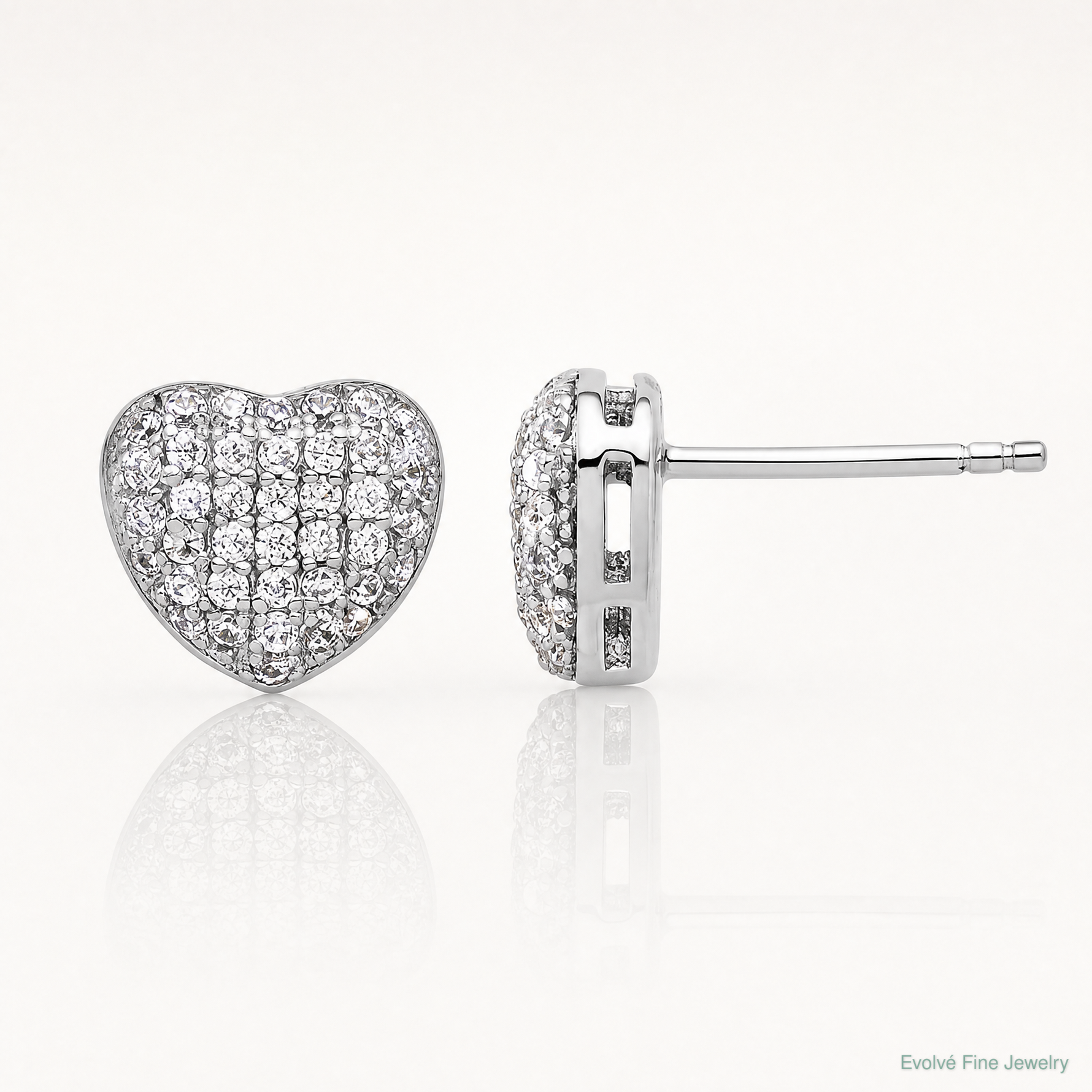 Sterling Silver Rhodium-plated Pave CZ Heart Post Earrings - Lifestyle View