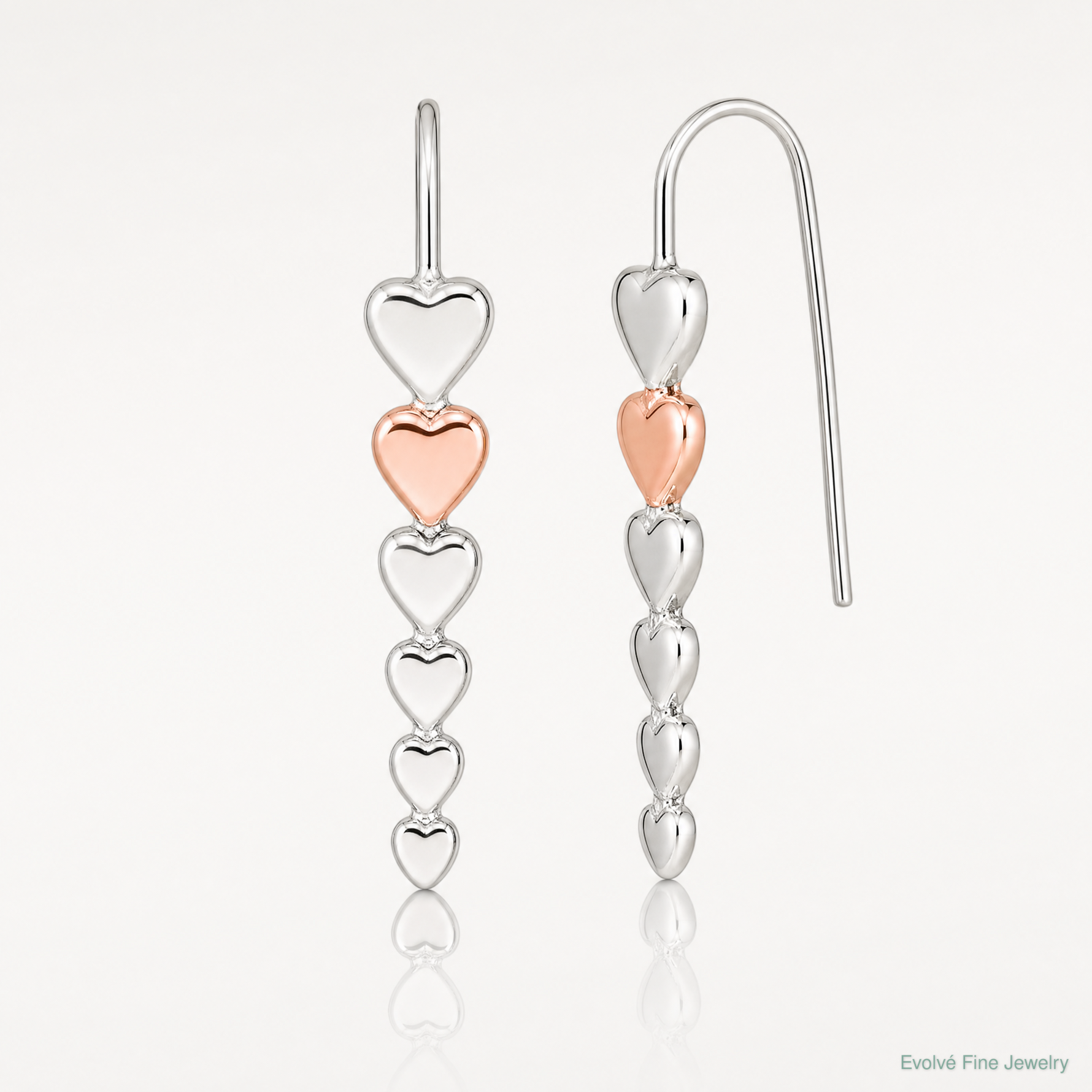 Sterling Silver and Rose-tone Polished Heart Shepherd Hook Earrings - Lifestyle View