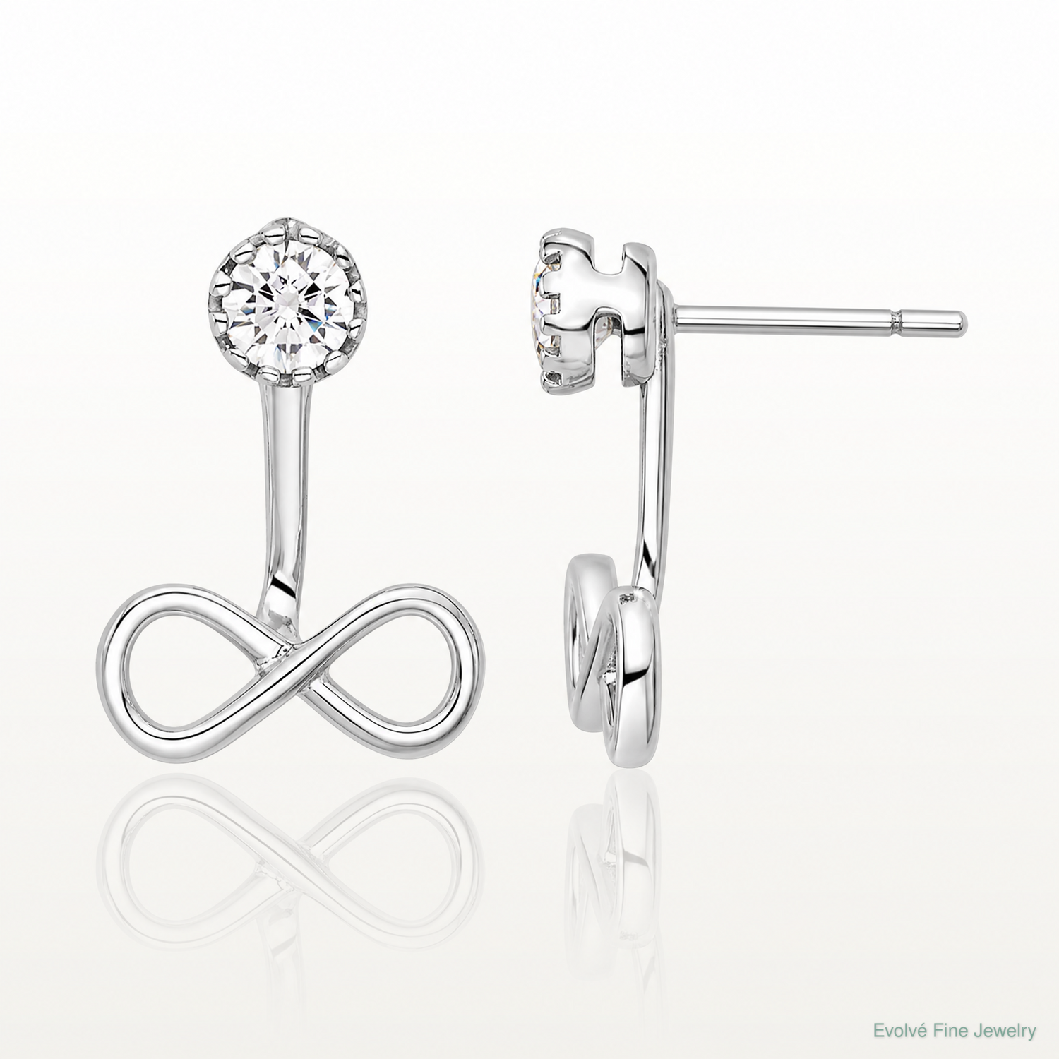 Sterling Silver Rhodium-plated Drop Infinity Jacket CZ Post Earrings - Lifestyle View