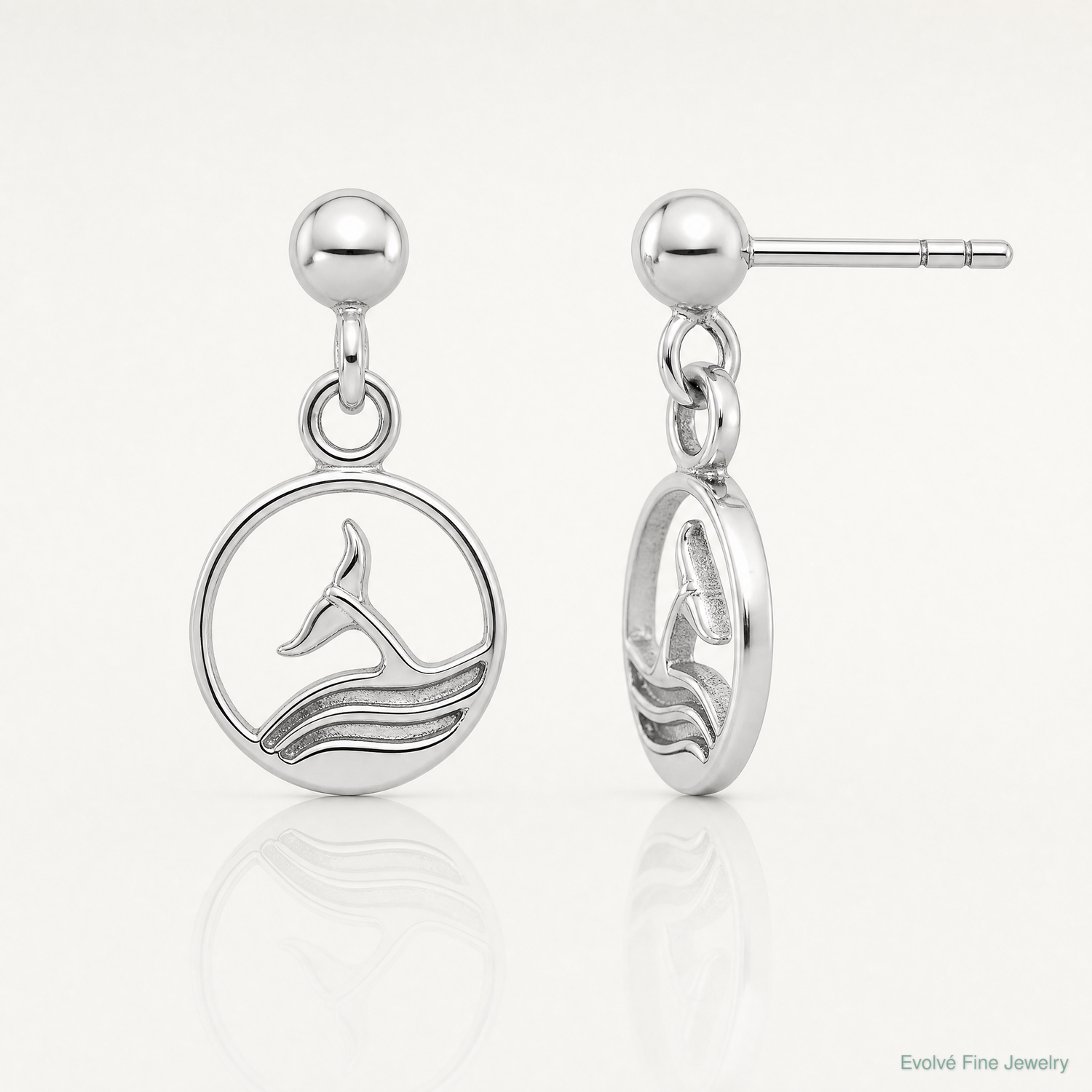 Sterling Silver Rhodium-plated Whale/Dolphin Tail Post Dangle Drop Earrings - Lifestyle View