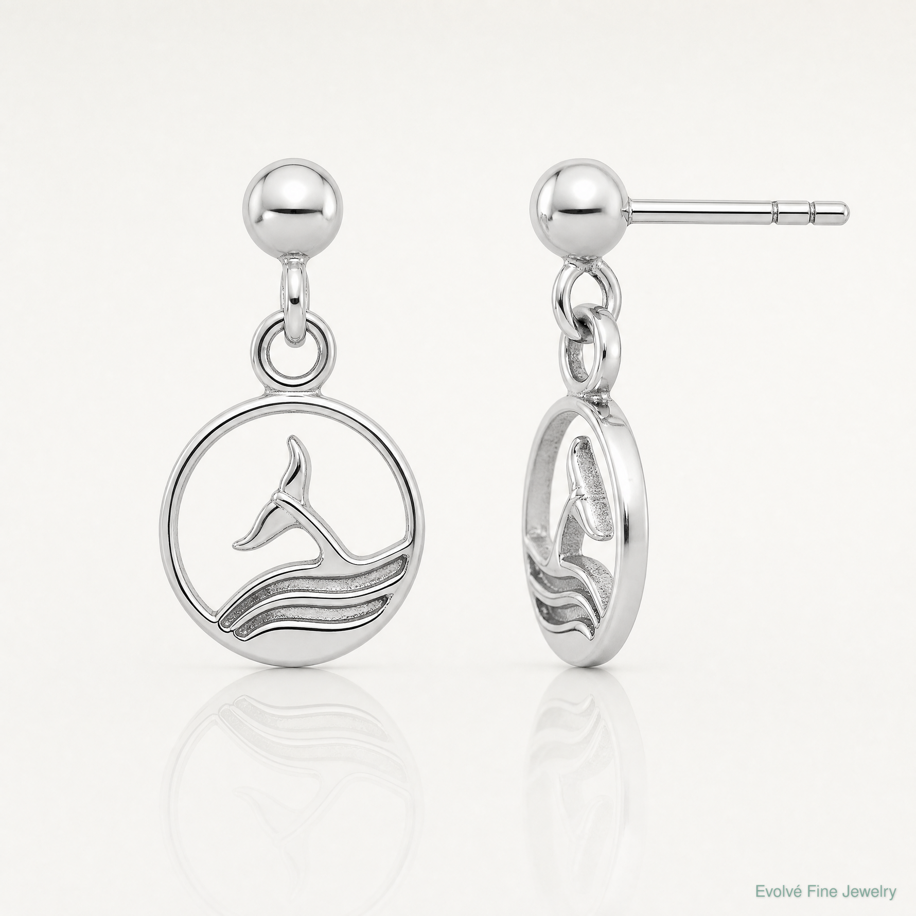 Sterling Silver Rhodium-plated Whale/Dolphin Tail Post Dangle Drop Earrings - Lifestyle View