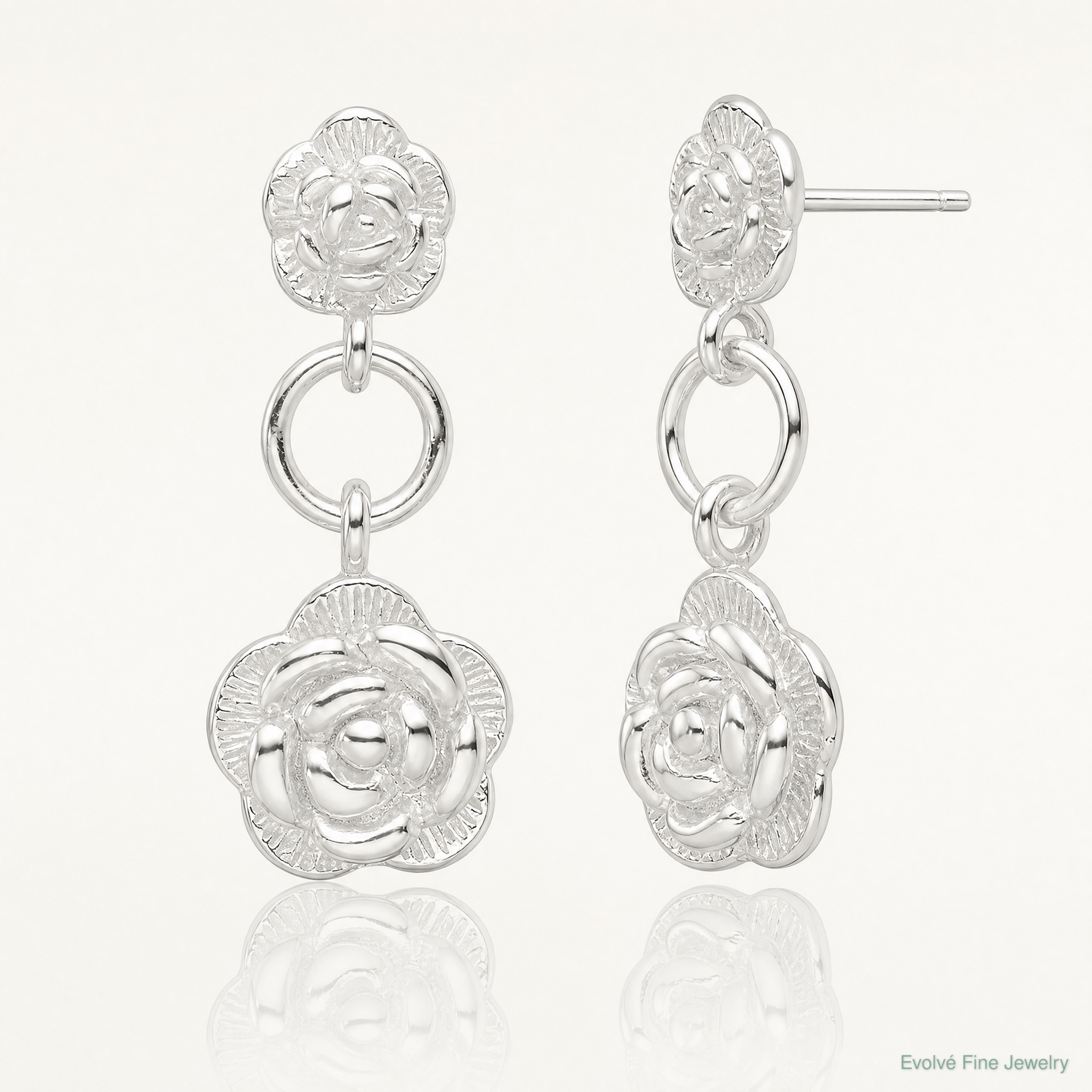 Sterling Silver E-Coating Rose Dangle Post Earrings - Lifestyle View