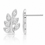 Sterling Silver Rhodium-plated CZ Leaf Post Earrings - Lifestyle View