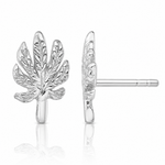 Sterling Silver Rhodium-plated Textured Leaf Post Earrings - Lifestyle View