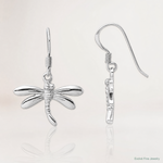 Sterling Silver Rhodium-Plated Polished Dragonfly Dangle Earrings - Lifestyle View