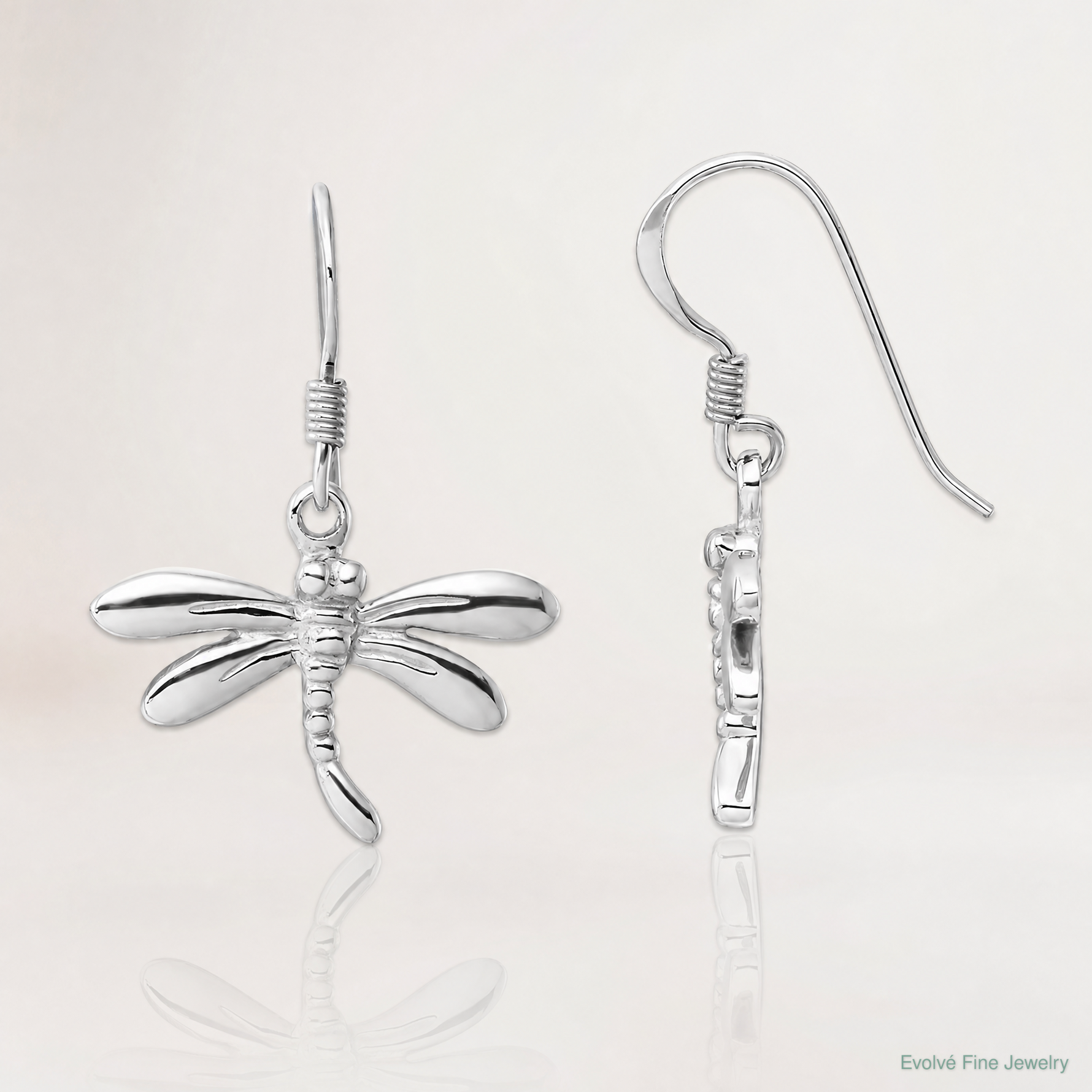 Sterling Silver Rhodium-Plated Polished Dragonfly Dangle Earrings - Lifestyle View