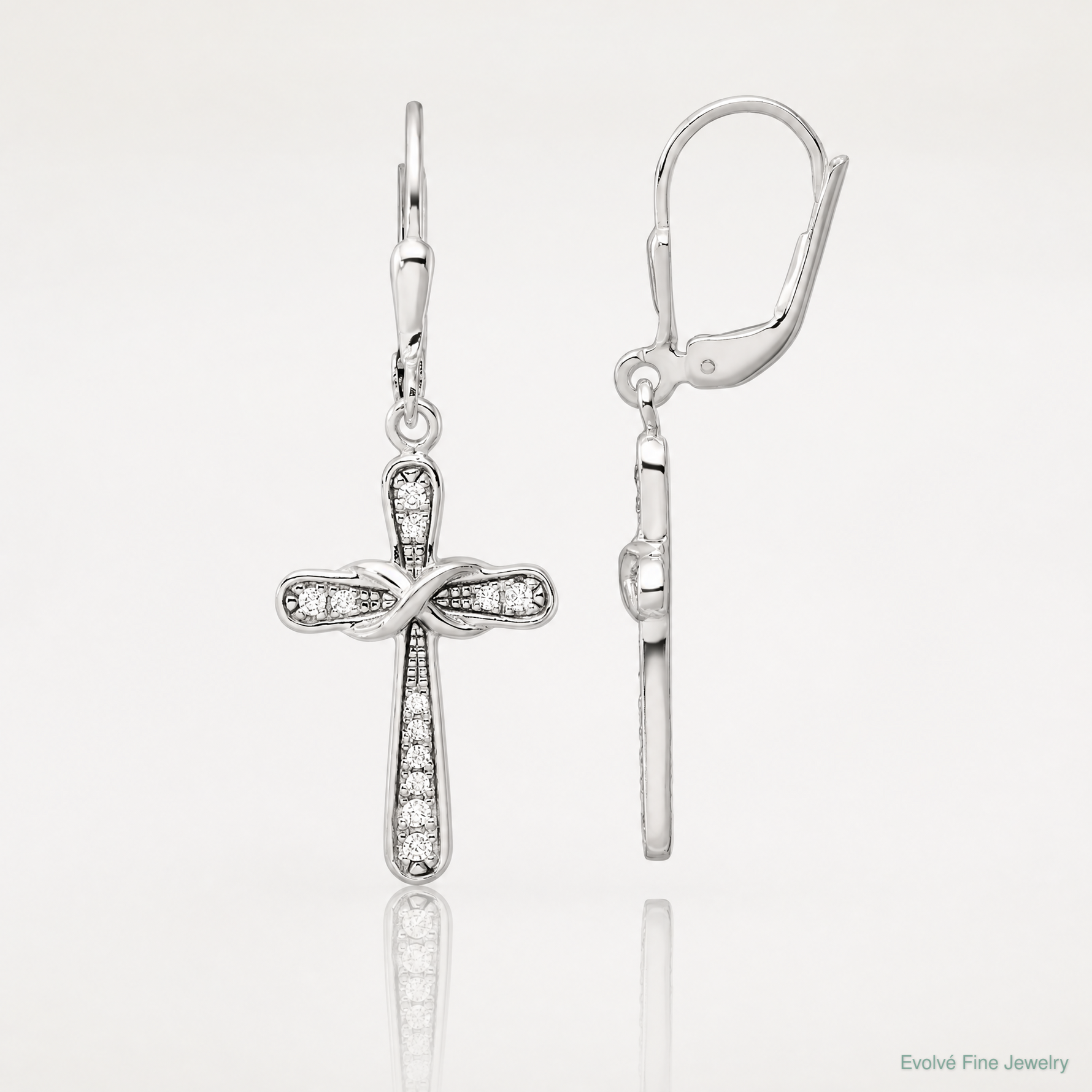 Sterling Silver Polished CZ Infinity Cross Leverback Dangle Earrings - Lifestyle View