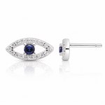 Sterling Silver E-Coating Polished Blue & White CZ Evil Eye Post Earrings - Lifestyle View
