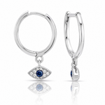 Sterling Silver RH-plated Blue & White CZ Evil Eye Dangle Hoop Earrings - Lifestyle View