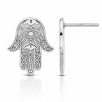 Sterling Silver Polished Designed Hamsa Post Earrings - Lifestyle View