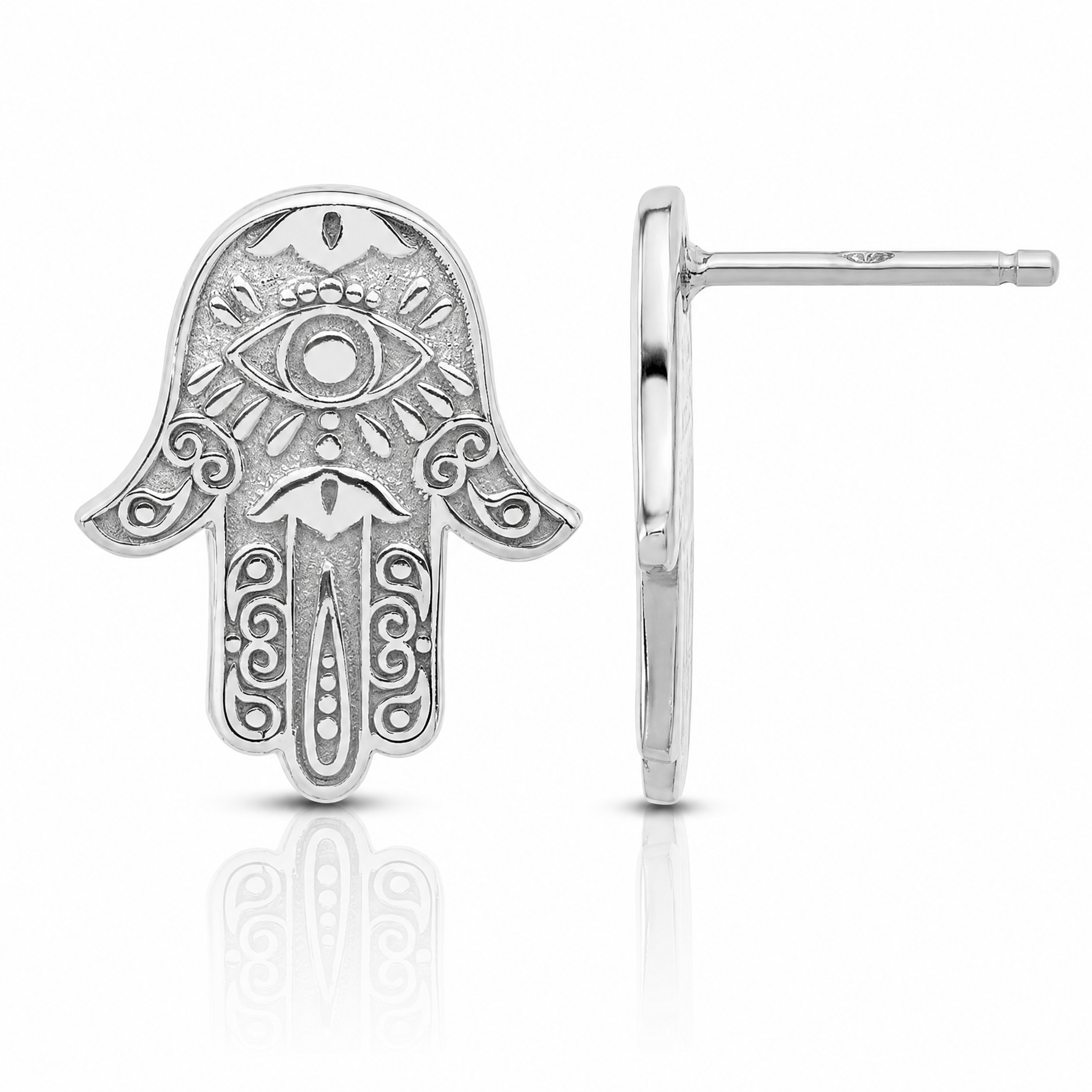 Sterling Silver Polished Designed Hamsa Post Earrings - Lifestyle View