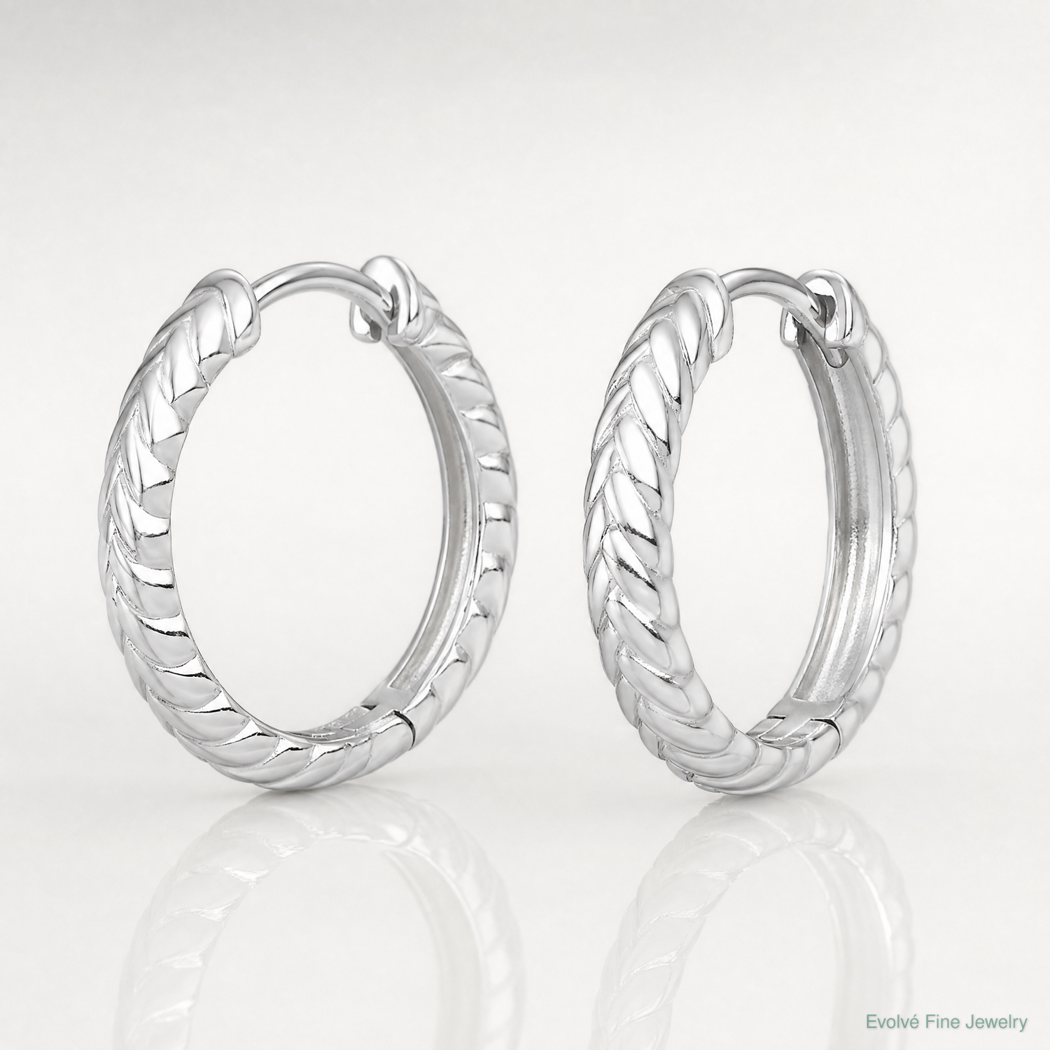 Sterling Silver RH-pltd Polished Braided Hinged Round Hoop Earrings - Lifestyle View