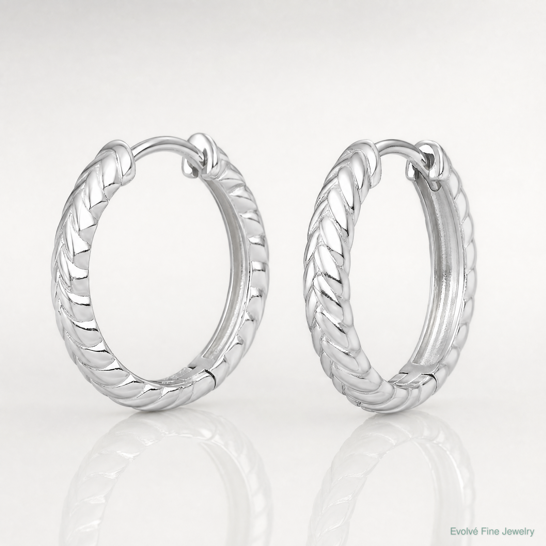 Sterling Silver RH-pltd Polished Braided Hinged Round Hoop Earrings - Lifestyle View