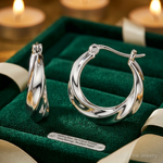 Sterling Silver Rhodium-plated Twisted Hoop Earrings - Lifestyle View