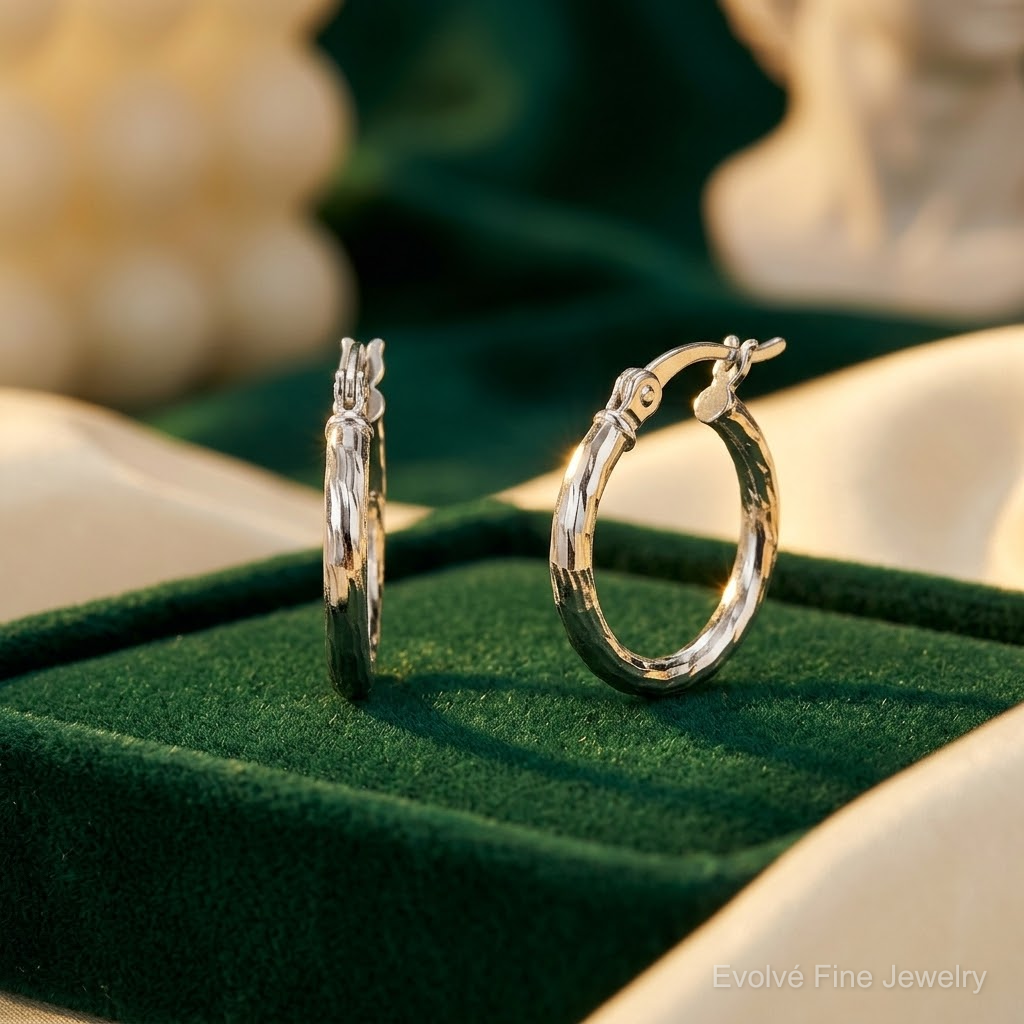 Sterling Silver Polished Diamond-cut 2.0mm Round Hoop Earrings - Lifestyle View