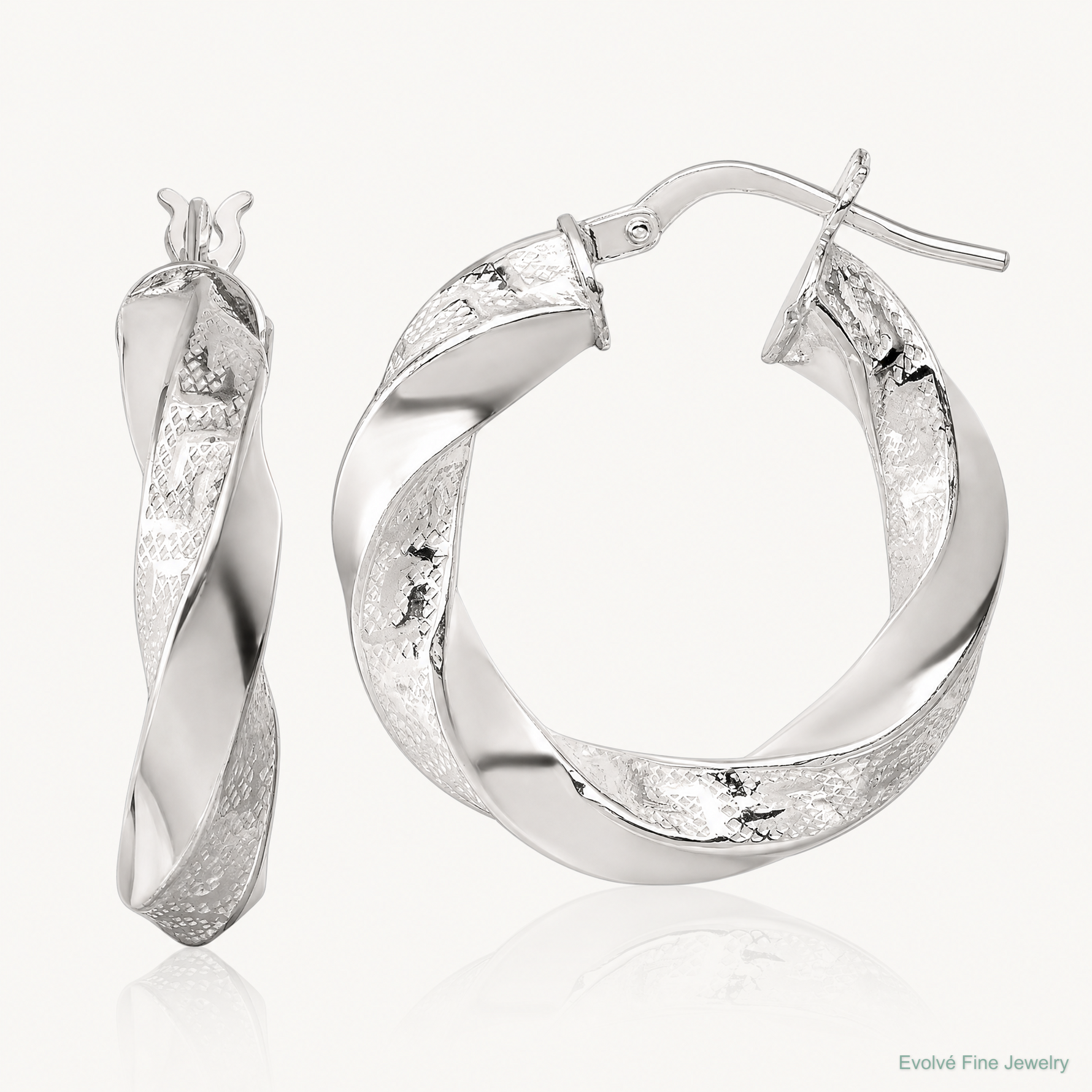 Sterling Silver Polished Greek Key 5mm Twisted Hoop Earrings - Lifestyle View