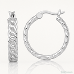 Sterling Silver RH-pltd Polish 4mm Curb Link Round Hoop Earrings - Lifestyle View