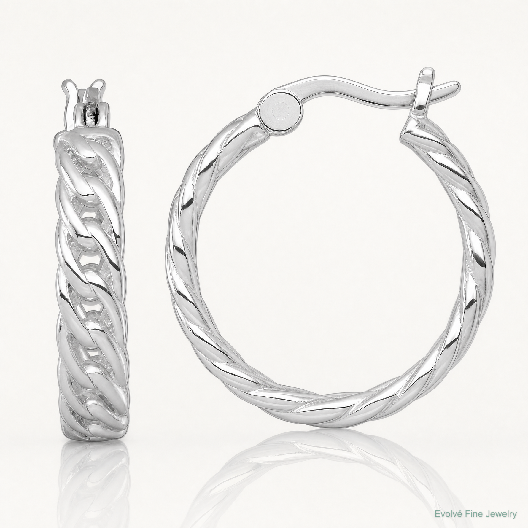 Sterling Silver RH-pltd Polish 4mm Curb Link Round Hoop Earrings - Lifestyle View