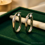 Sterling Silver Polished 4mm Oval Hoop Earrings - Lifestyle View