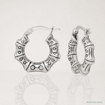 Sterling Silver Antiqued Textured Bamboo Round Hoop Earrings - Lifestyle View