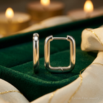Sterling Silver Polished Hinged Rectangular Hoop Earrings - Lifestyle View