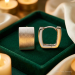 Sterling Silver Rhodium-plated Brushed Square Hinged Hoop Earrings - Lifestyle View