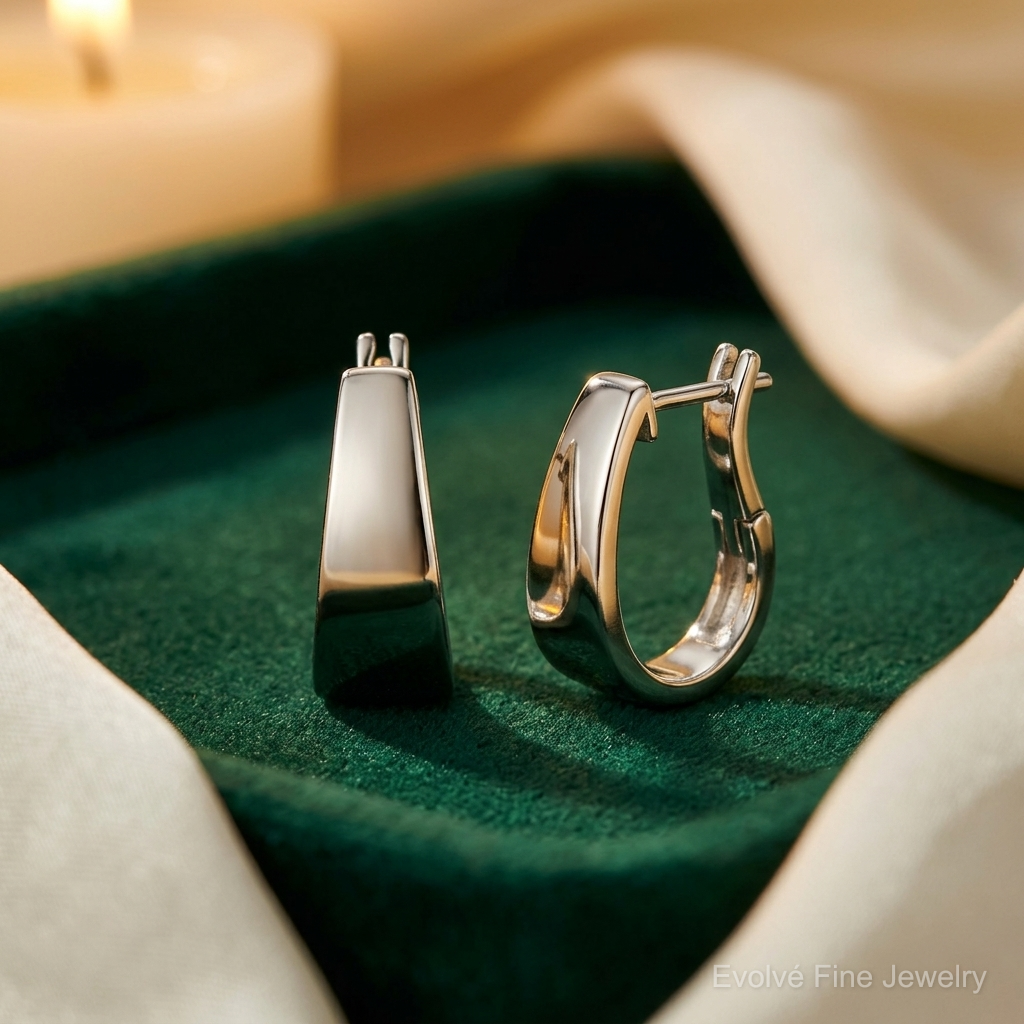 Sterling Silver RH-plated Polished Tapered Hinged Hoop Earrings - Lifestyle View
