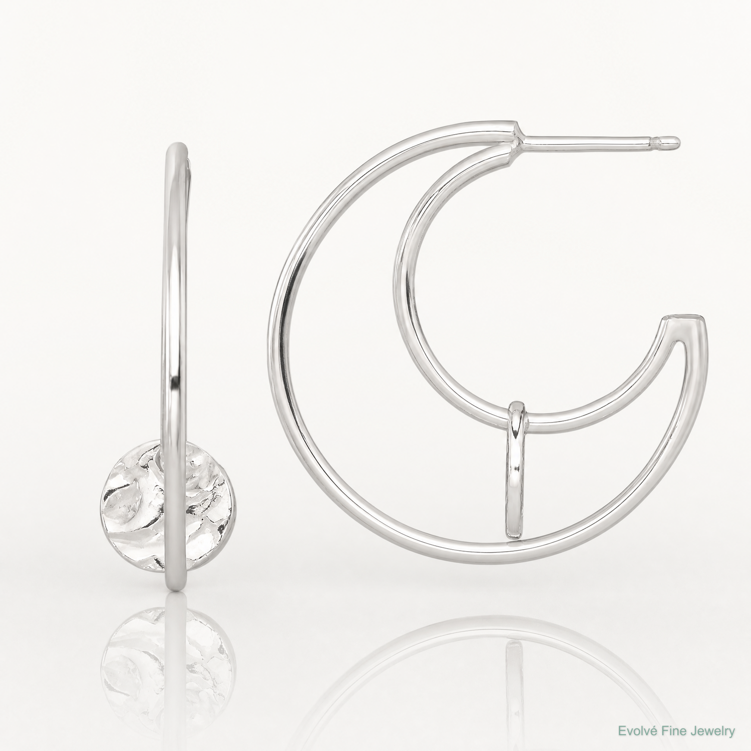 Sterling Silver Polished Textured Fancy Post C-Hoop Earrings - Lifestyle View