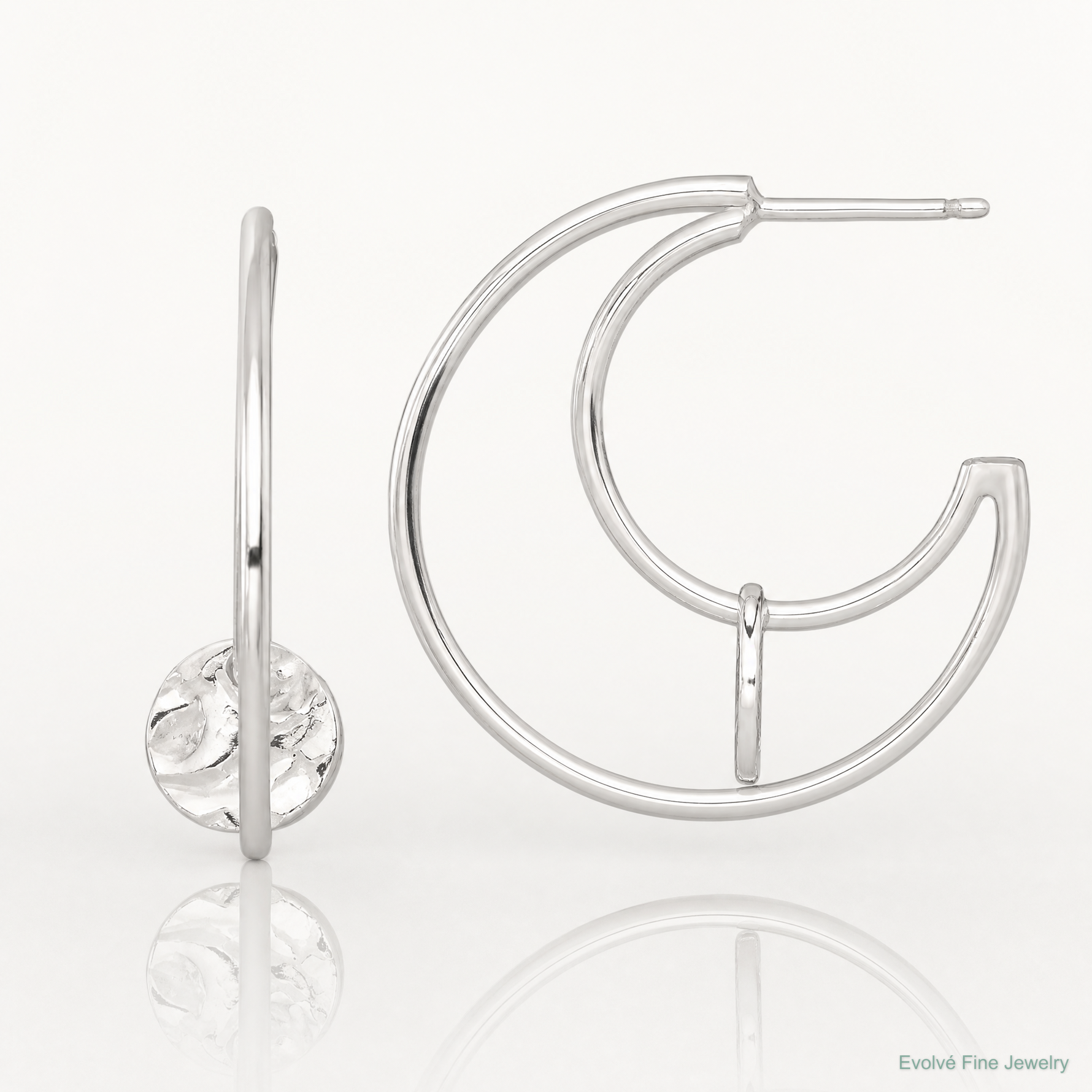 Sterling Silver Polished Textured Fancy Post C-Hoop Earrings - Lifestyle View
