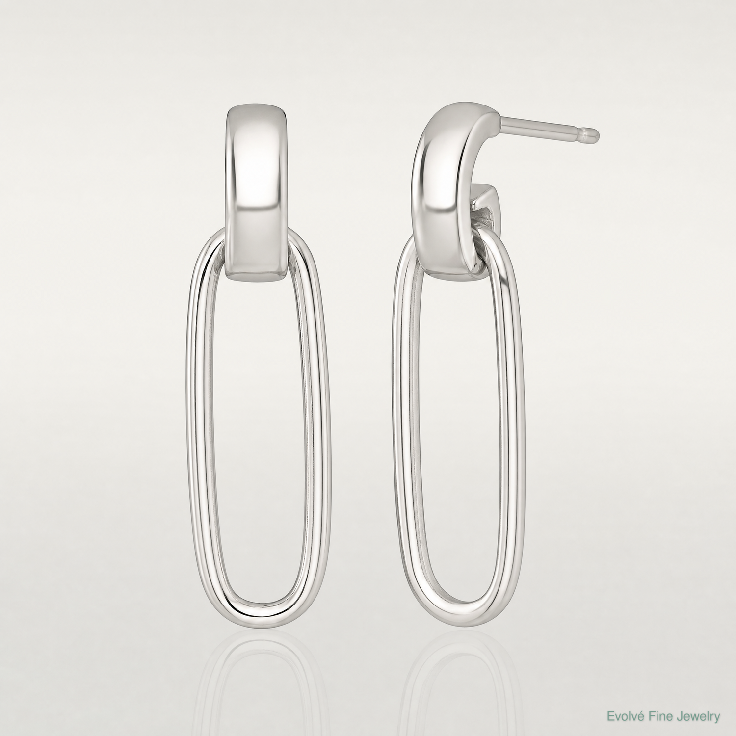 Sterling Silver Polished Elongated Oval Post Dangle Earrings - Lifestyle View