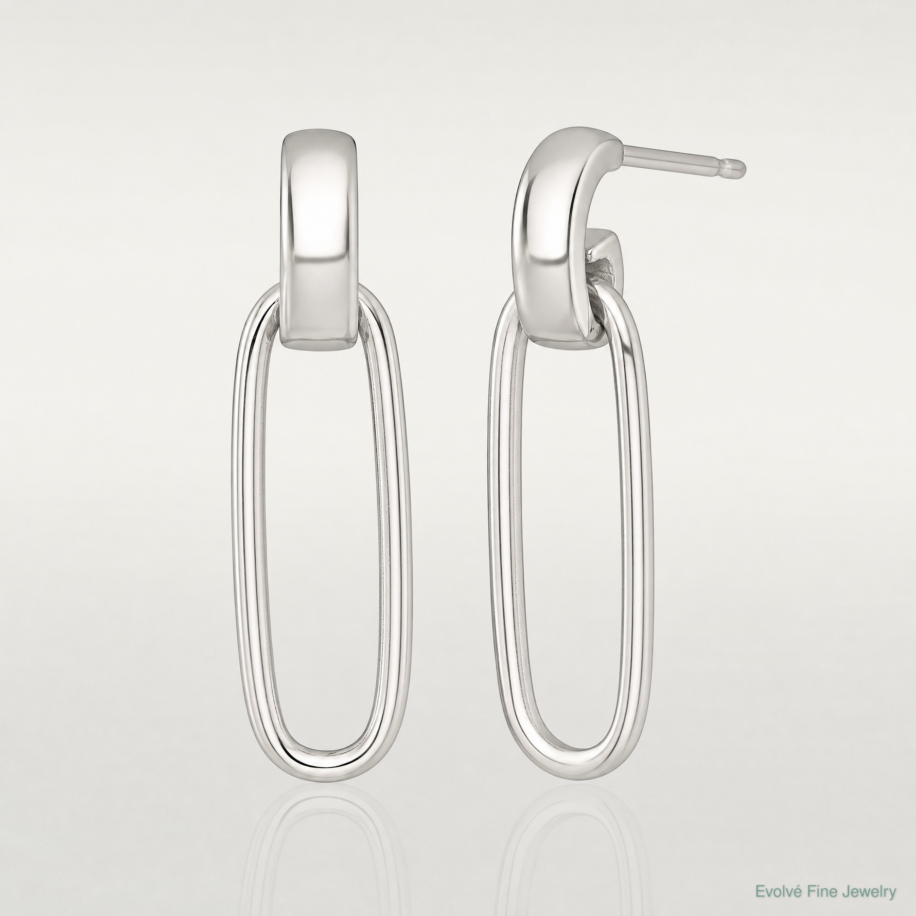 Sterling Silver Polished Elongated Oval Post Dangle Earrings - Lifestyle View
