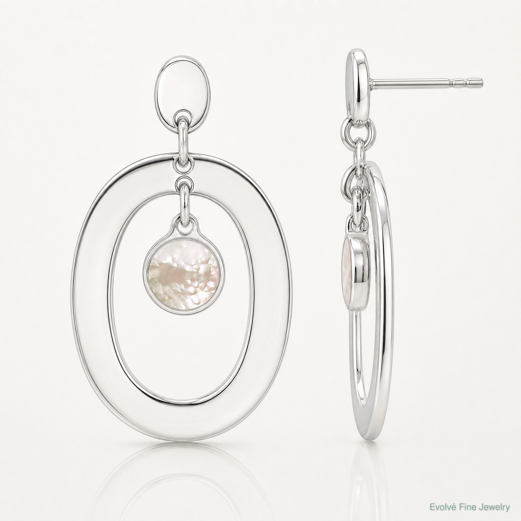 Sterling Silver Oval Mother of Pearl Post Dangle Earrings - Lifestyle View