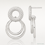 Sterling Silver Polished and Textured Double Circle Post Dangle Earrings - Lifestyle View