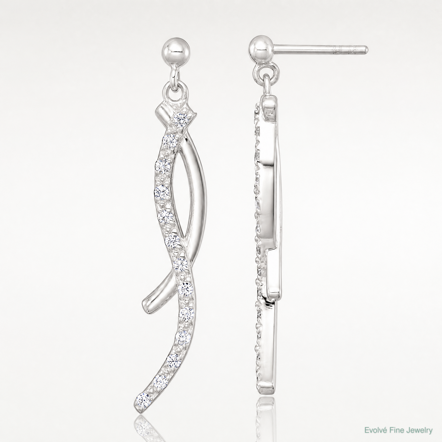Sterling Silver Polished Fancy CZ Post Dangle Earrings - Lifestyle View