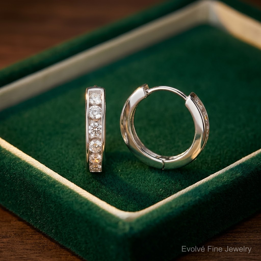 Sterling Silver Rhodium-plated CZ Hinged Hoop Earrings - Lifestyle View