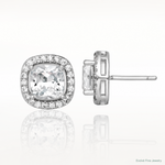 Sterling Silver Rh-pltd Polished 10mm Cushion Halo CZ Post Earrings - Lifestyle View