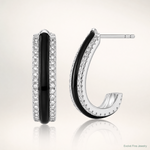 Sterling Silver Rhodium-plated CZ Black Enamel Post J-Hoop Earrings - Lifestyle View