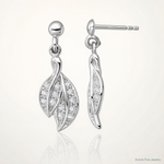 Sterling Silver Rhodium-plated Polished CZ Leaf Dangle Post Earrings - Lifestyle View