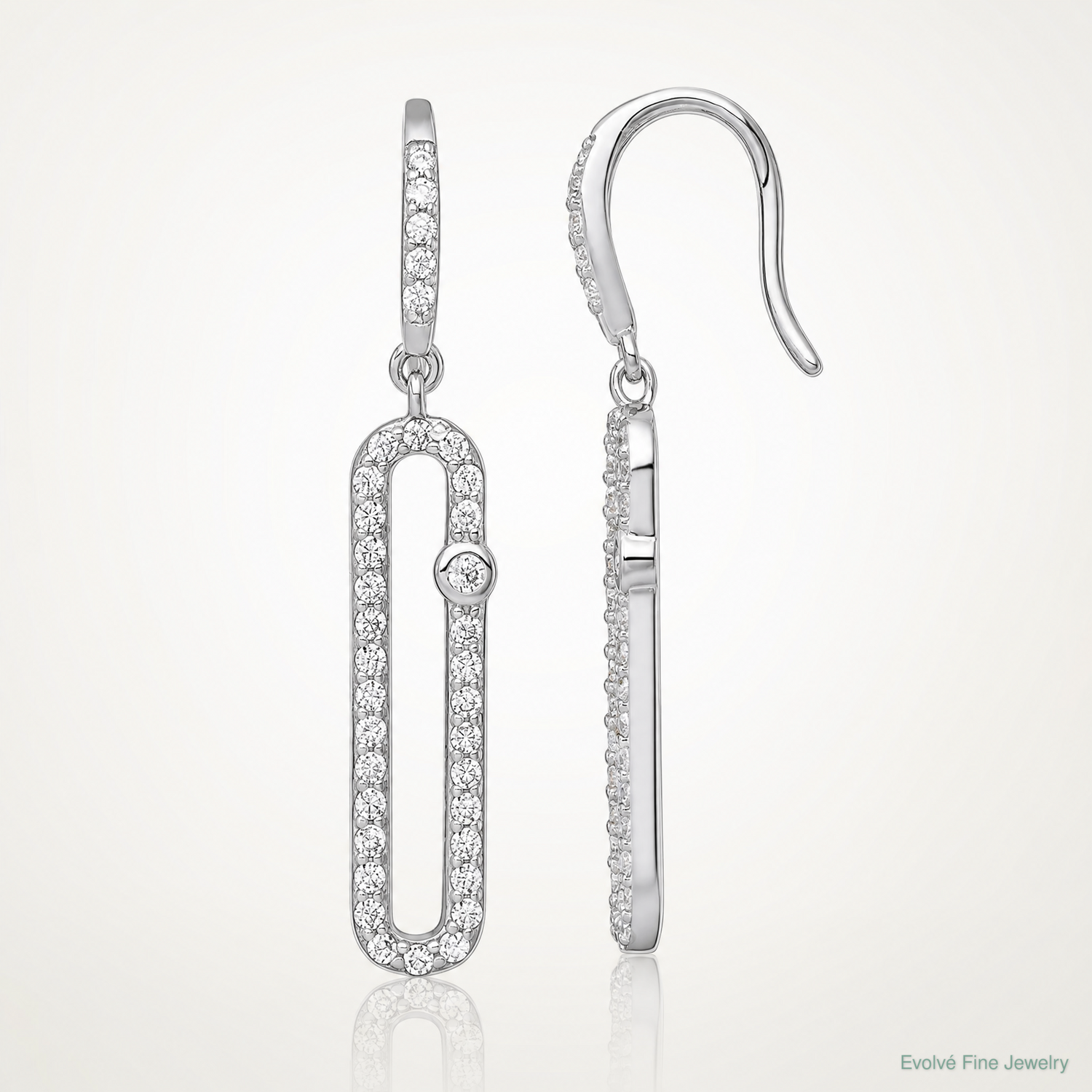 Sterling Silver RH-plated Polished CZ Elongated Link Dangle Earrings - Lifestyle View